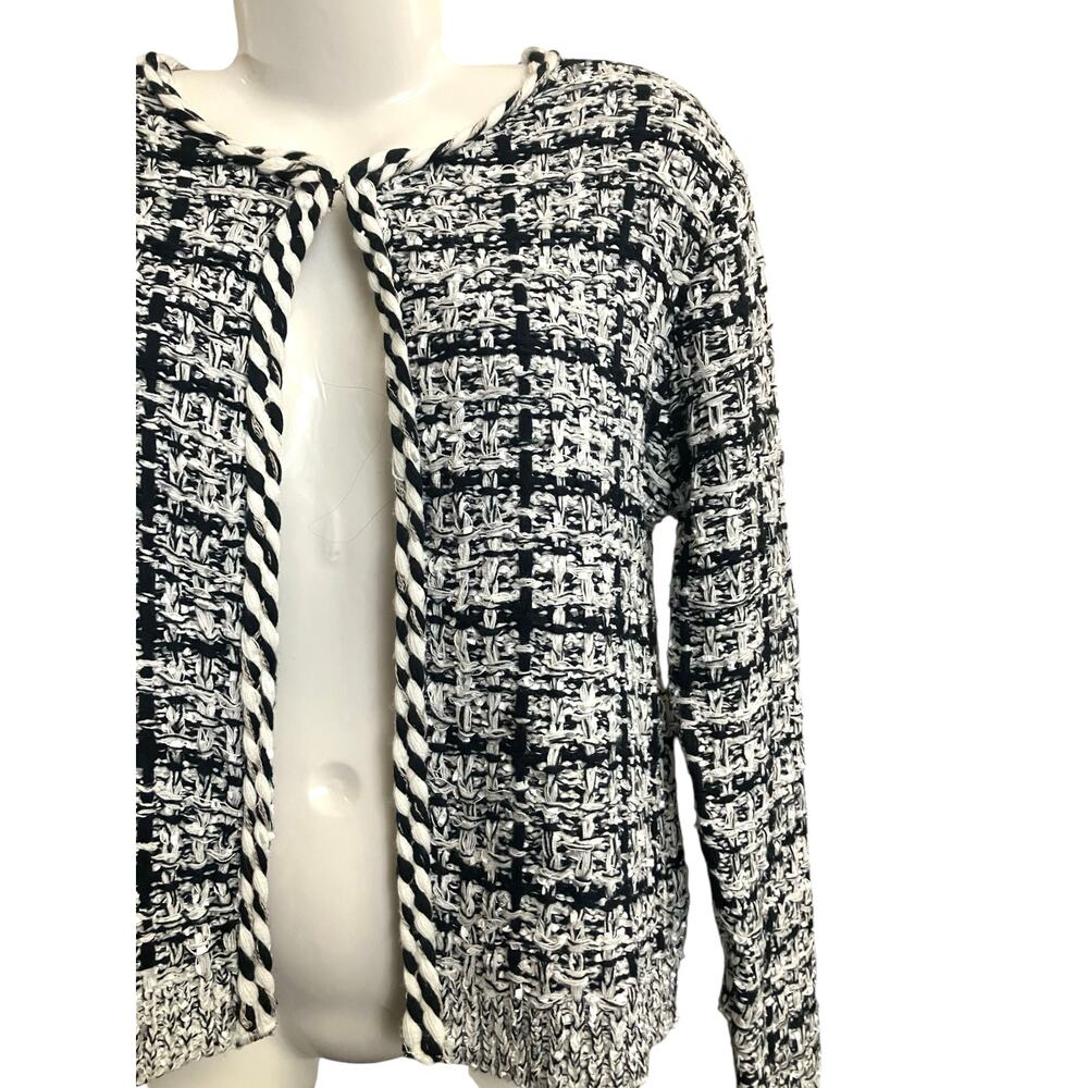 Sioni Women's White/Blk Marled Tweed Knit Cardigan Sweater Hook/Eye Closure SZ S - Picture 6 of 10